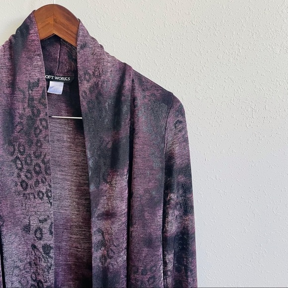 3/$20 Soft Works Purple Animal Print Cardigan - Picture 2 of 8